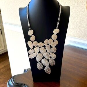 Natasha Large Bib Style Statement Necklace Silver Tone Big Bold